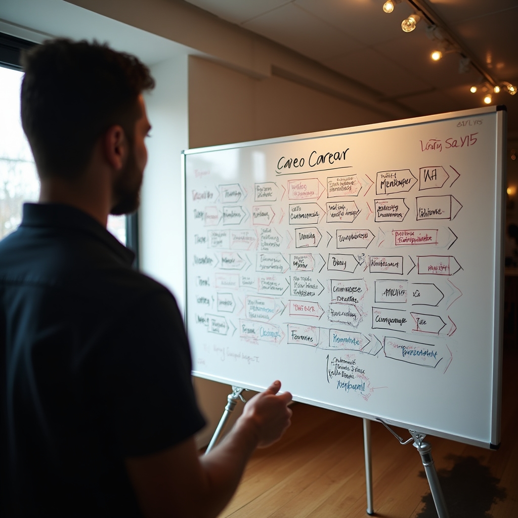 Whiteboard mit strukturiertem Karriereplan während einer Sitzung